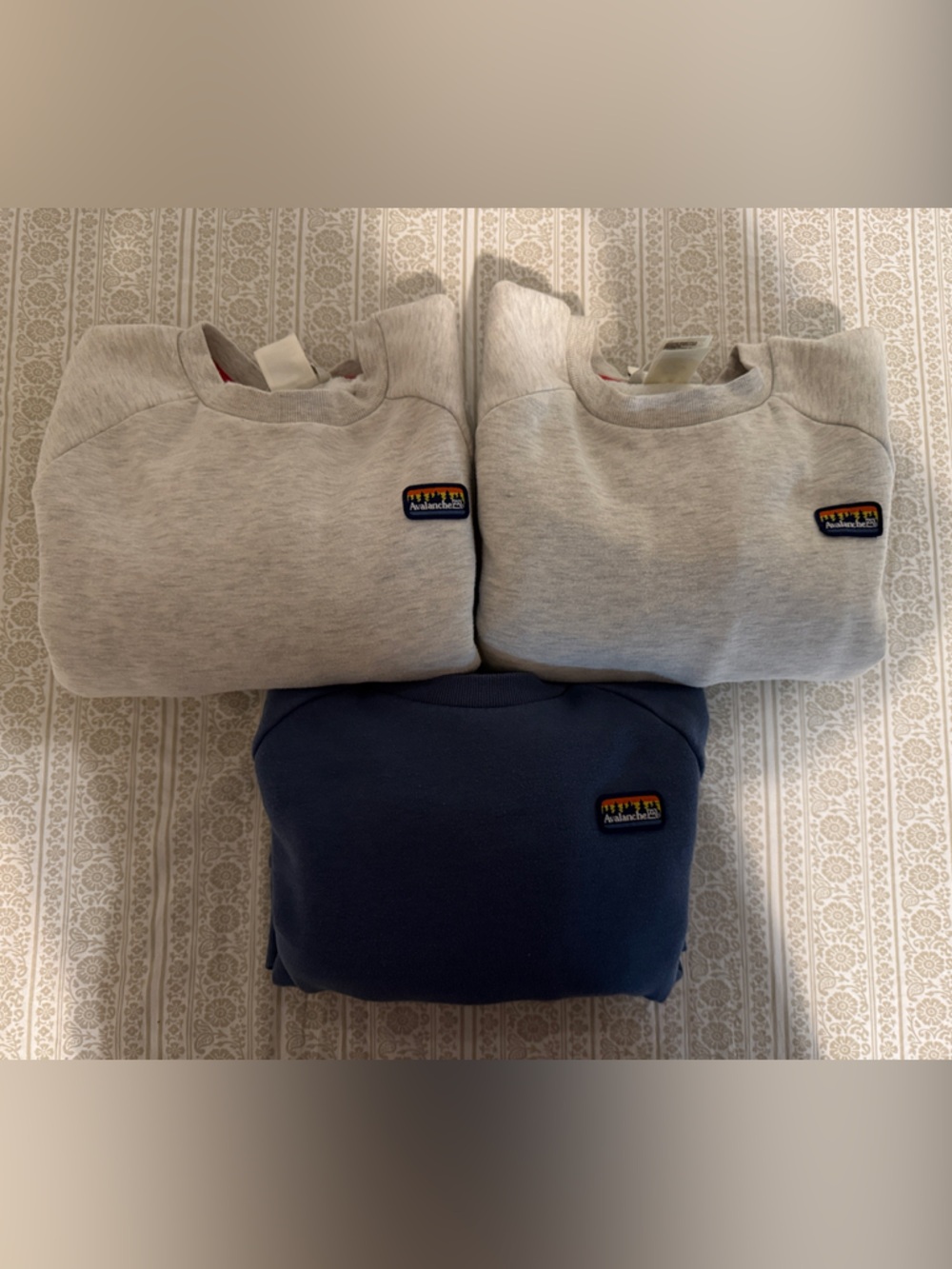 Avalanche Crewneck Sweaters in Light Gray and Navy Blue (Set of 3)